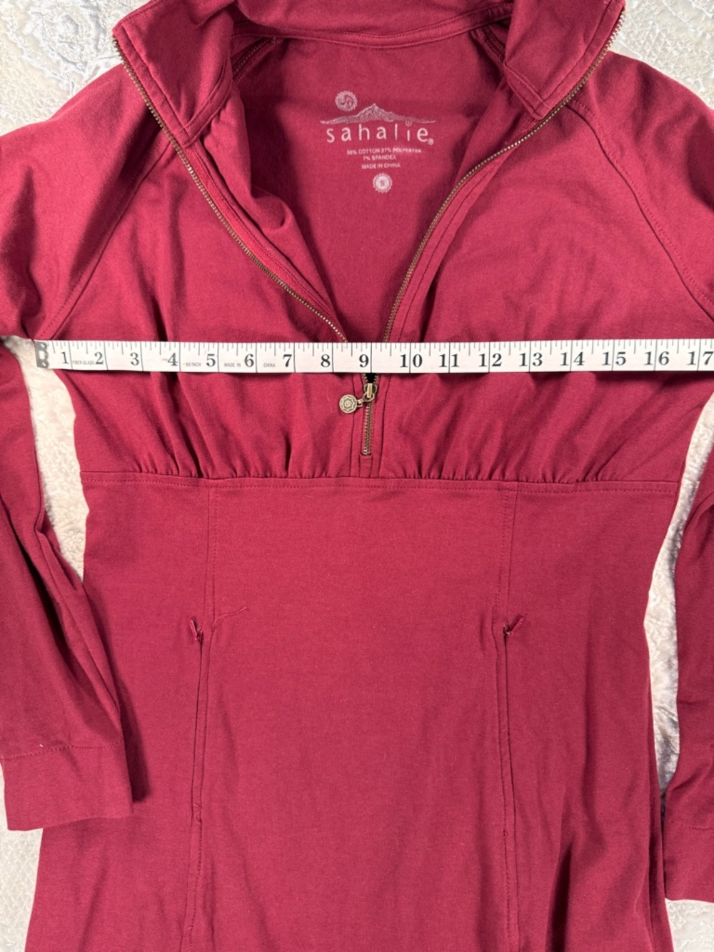 sahalie Burgundy Zip-Neck Long Sleeve Dress - Picture 2 of 3